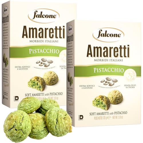 Falcone Soft Pistachio Amaretti Cookies from Italy 5.9 oz (170g) (Pack of 2) Italian Amaretti Morbidi - Traditional Pistachio Biscotti - Imported Pastry Biscuits