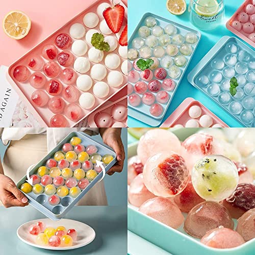 Image of Homeybiz ice Cube Trays for Freezer ice Trays for Freezer ice Cube Silicone Ball Ice Cube Trays (Set of 2),aSphere Ice Ball Molds & Square Ice Cube Maker for Whiskey, Cocktails Reusable Flexible Trays