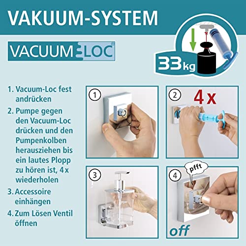 WENKO Vacuum-Loc® Koupelnová nástěnná police Quadro Maxi, bez vrtání, se 2 patry, držák z nerezové oceli s vyjímatelnou plastovou skořepinou, snadná údržba sprchová police, 38,5 × 8,5 × 14,5 cm