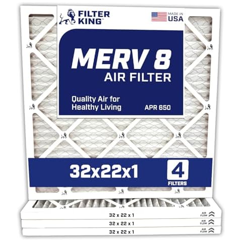 Filter King 32x22x1 Air Filter | 4-PACK | MERV 8 HVAC Pleated A/C Furnace Filters | MADE IN USA | Actual Size: 32 x 22 x .75" Cover