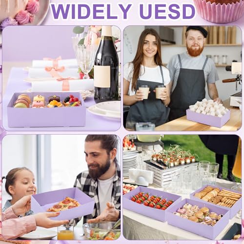Image of Chinco 100 Pieces Paperboard Kraft Food Trays 4 Corner Pop up Food Tray Disposable Foldable Cardboard Movie Night Snack Party Container Box for Holding Drink at Stadiums or Theaters (Purple)