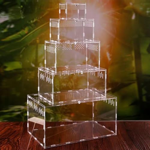 レプタイルボックス 爬虫類 飼育ケース 虫かご 大 透明アクリル飼料箱 飼育ケース レプタイルボックス ワイド レオパ ケージ 爬虫類両生類通気性防走蓋スライド式餌箱 サソリ、クモ、カエル、カメ、ゲッコ、カマキリ、ヘビ、庵クラブなどのテ ラリウムタンクに餌