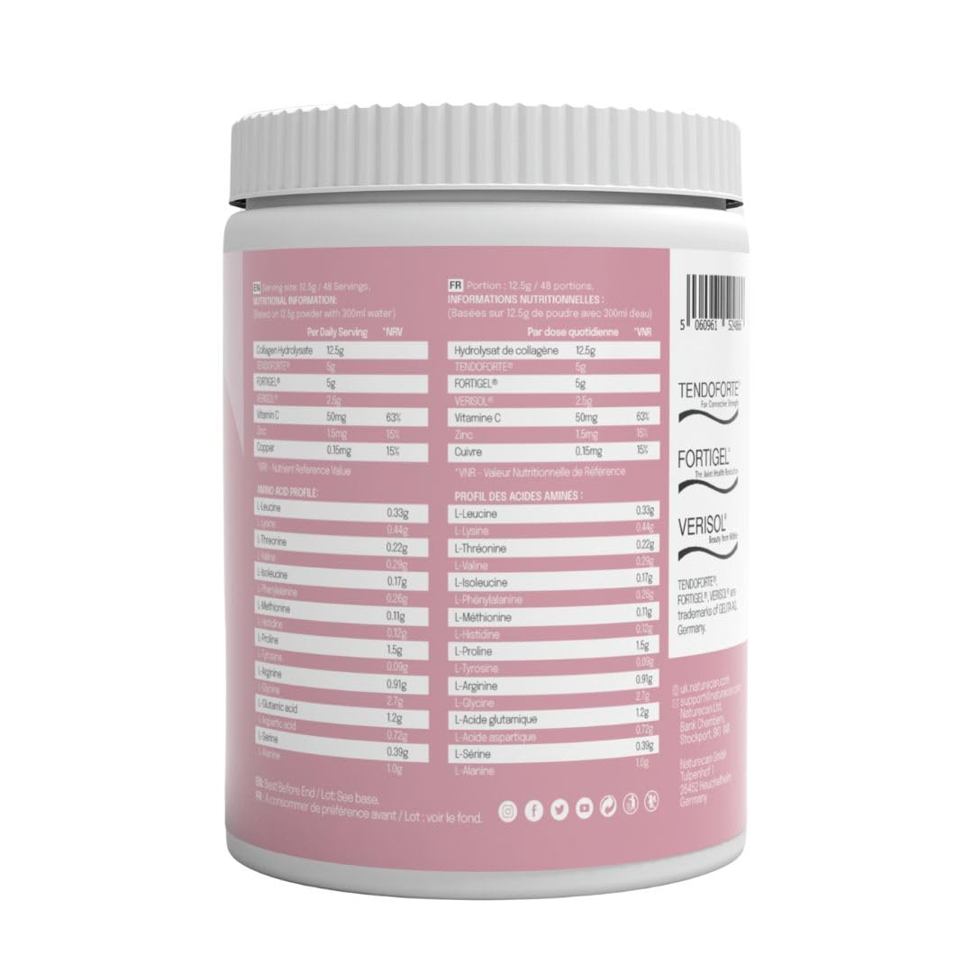 Naturecan Péptidos de Colágeno en Polvo, con TENDOFORTE®, FORTIGEL®, VERISOL®, Vitamina C, zinc y cobre (900 gr)