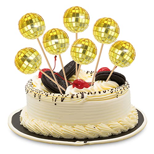 20 Pieces Disco Ball Cupcake Toppers Mini Disco Balls Happy Birthday Cake Topper 1970s Disco Ball Cake Decorations for Disco Theme Party 70s Theme Party Favor (Gold)
