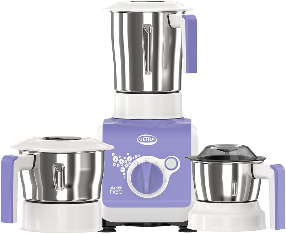 Stealth neo MixerGrinder,750W,AISI304 Food Grade SS Jars &Blades,Serrated Stainless Steel Blades,Lesser noise,ABS Body,3Jars Small (0.5L),Medium (0.8L), Large(1.5L), 5Year Motor Warranty
