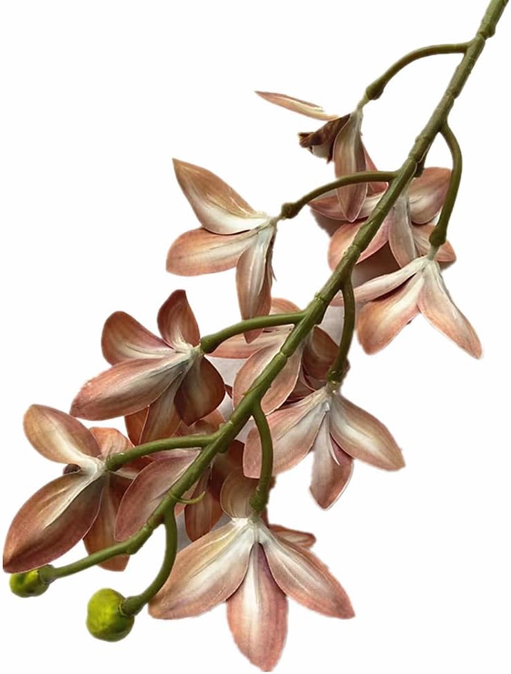 4pcs Artificial Cymbidium Orchid Flower Plant 3D Print Vanda 10 Heads Latex Phalaenopsis Flower (Coffee)