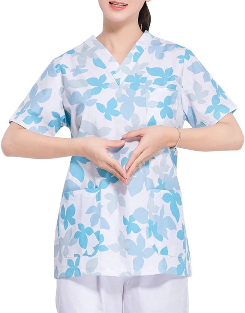 PRETYZOOM Scrubs Cotton Medical Uniform Womens VNeck Solid Scrub Top