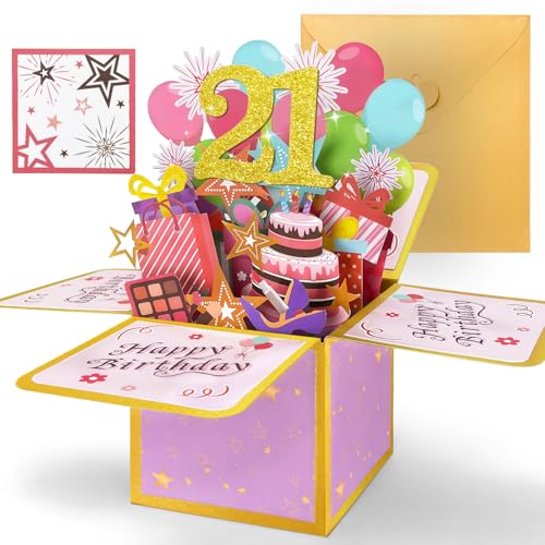 Hierein 21st Birthday Card Pink 3D Pop Up 21st Birthday Cards for Her