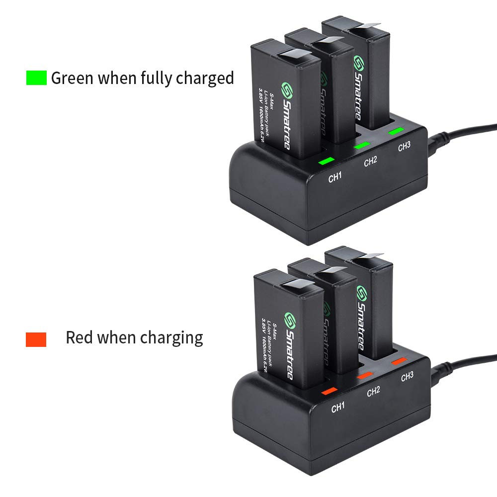 Smatree Batterie de Remplacement (Pack de 3) avec Chargeur à 3 canaux Compatible avec GoPro Hero Max