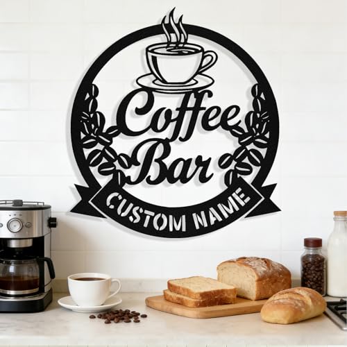 Image of Personalized Coffee Bar Metal Sign, Custom Coffee Signs, Custom Coffee Name Signs for Cafe Station, Coffee Wall Art Decor for Kitchen, Cafe Shop Decor, Cafe Lover Gift