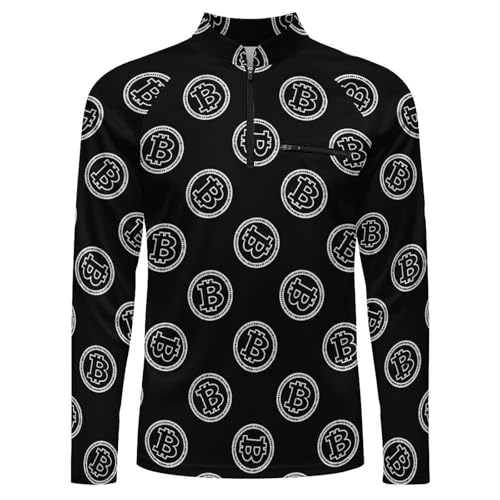 Bitcoin Crypto Currency Symbol Men's Rash Guard Long Sleeves Quick Dry Fishing Workout Shirts with Zipper4
