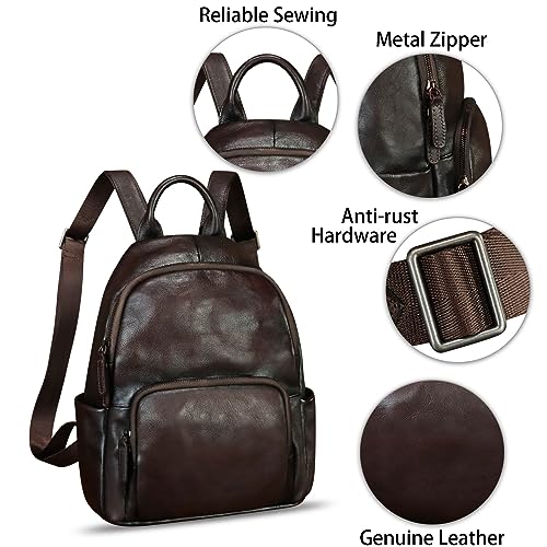 IVTG Genuine Leather Fashion Backpack for Women Vintage Satchel Soft Real Leather Knapsack Purse Rucksack Daypack Bag (Coffee) by IVTG - Image 6