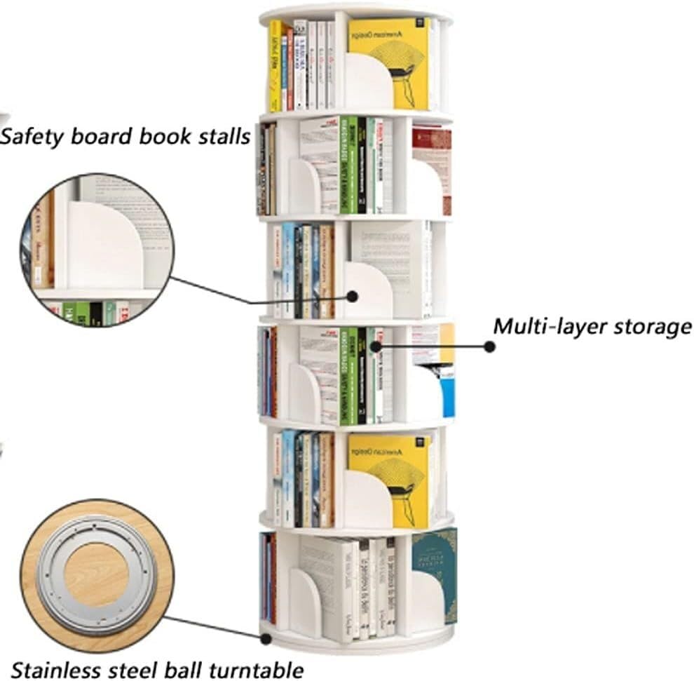 Bibliothèque rotative 6 niveaux en chêne élégant pour salon - 5