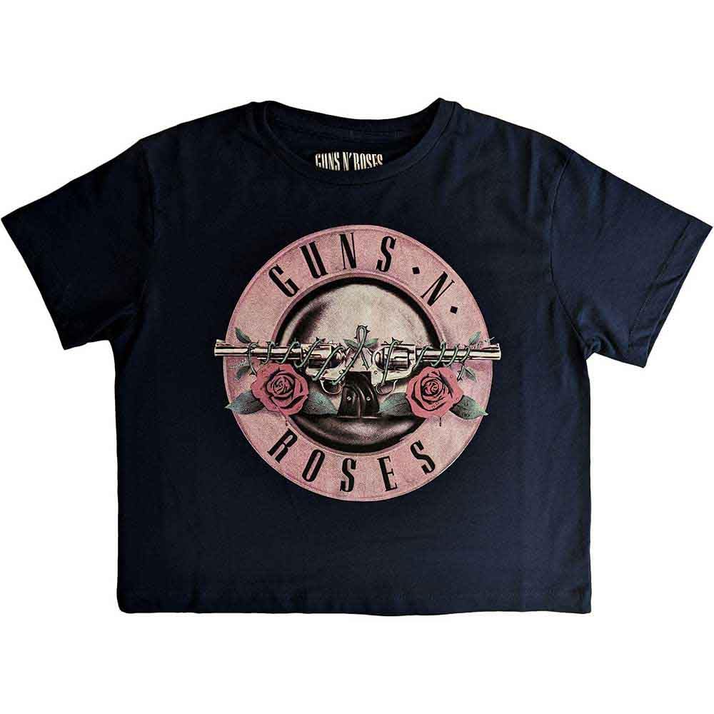 Guns N' Roses Crop Top T Shirt Classic Band Logo Official Womens Navy M