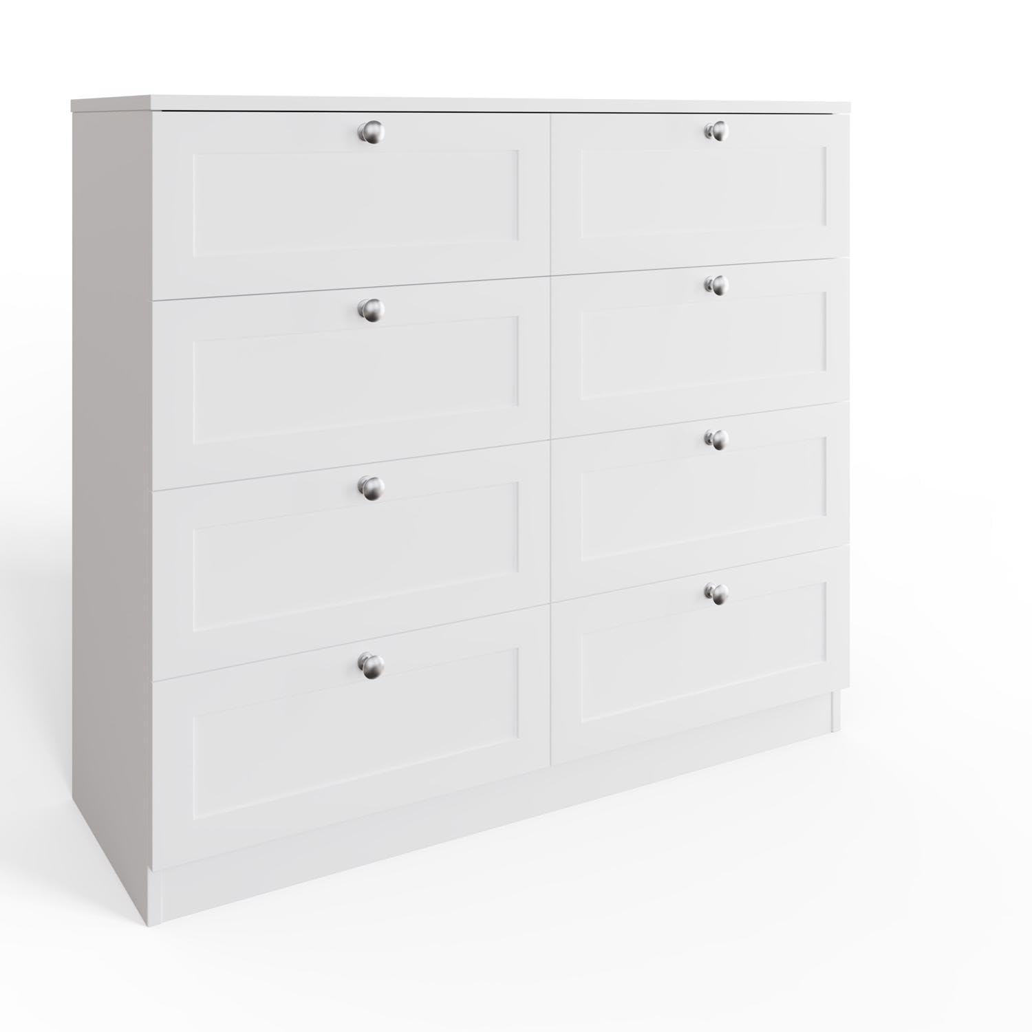 FWStyle Matt White 8 Drawer Chest of Drawers - H99 X W110 X 40cm