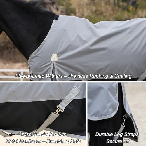 Image of BARN & STABLE 420D Ripstop Lightweight Horse Turnout Sheet, No Fill, Water-Resistant & Breathable Horse Blanket for Spring and Mild Weather, with Anti-Rub Fleece Withers