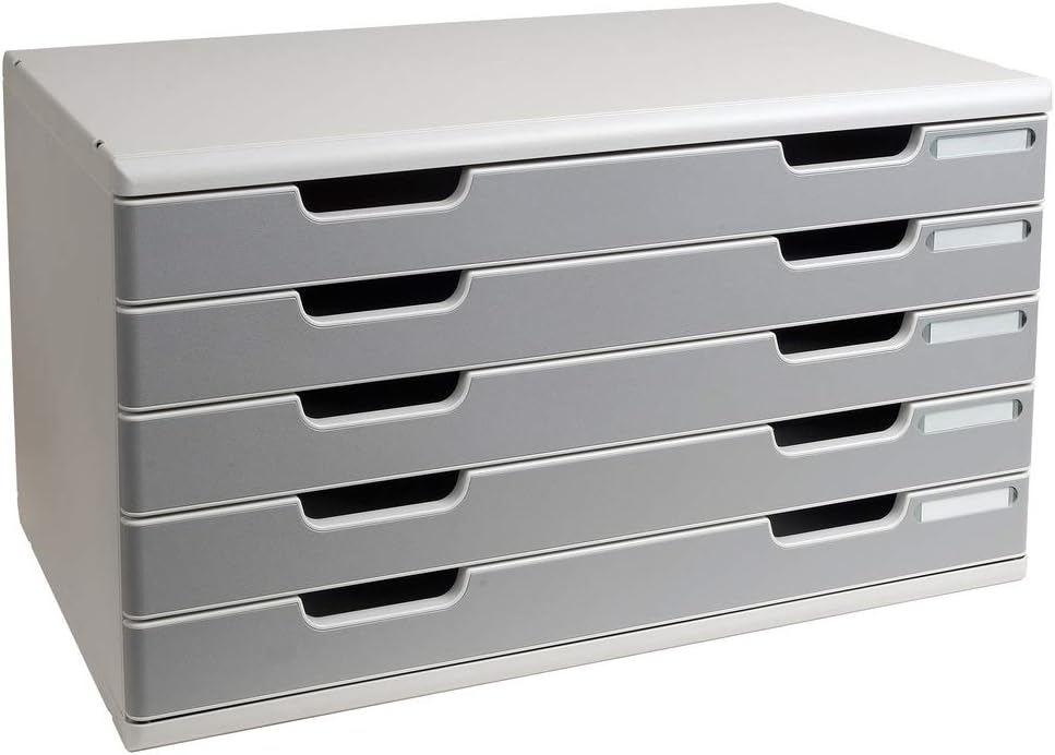 Ref 322041D - Modulo A3 Office - 350 x 576 x 320mm in Size, 5 Drawers (54mm Height), Smooth Opening with Stop, Label Holders - Light Grey/Stone Grey