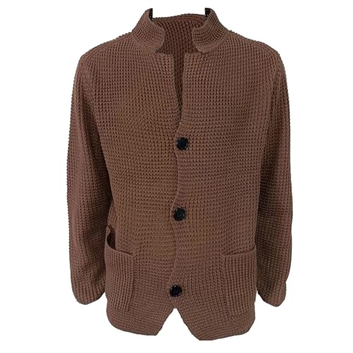 Casual Cardigan Sweater for Men Stand Collar Slim Fit Button Down Sweaters Long Sleeve Ribbed Knitted Cardigans