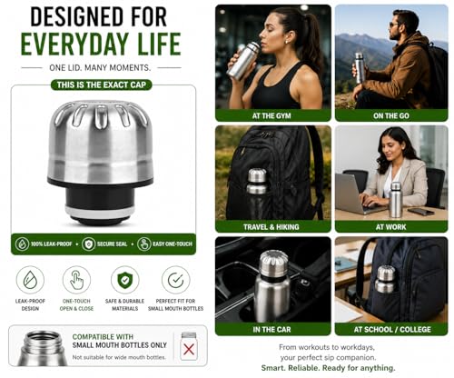 Image of Spare Lid compatible with Milton Duo DLX Thermosteel Bottle, Stainless Steel, Leak-Proof Replacement Cap, Silicone Ring, Silver, 1 Pack, Fits 500ml, 750ml & 1000ml