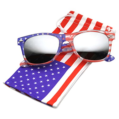 zeroUV American Flag USA Patriotic Flash Mirror Lens Horn Rimmed Sunglasses2
