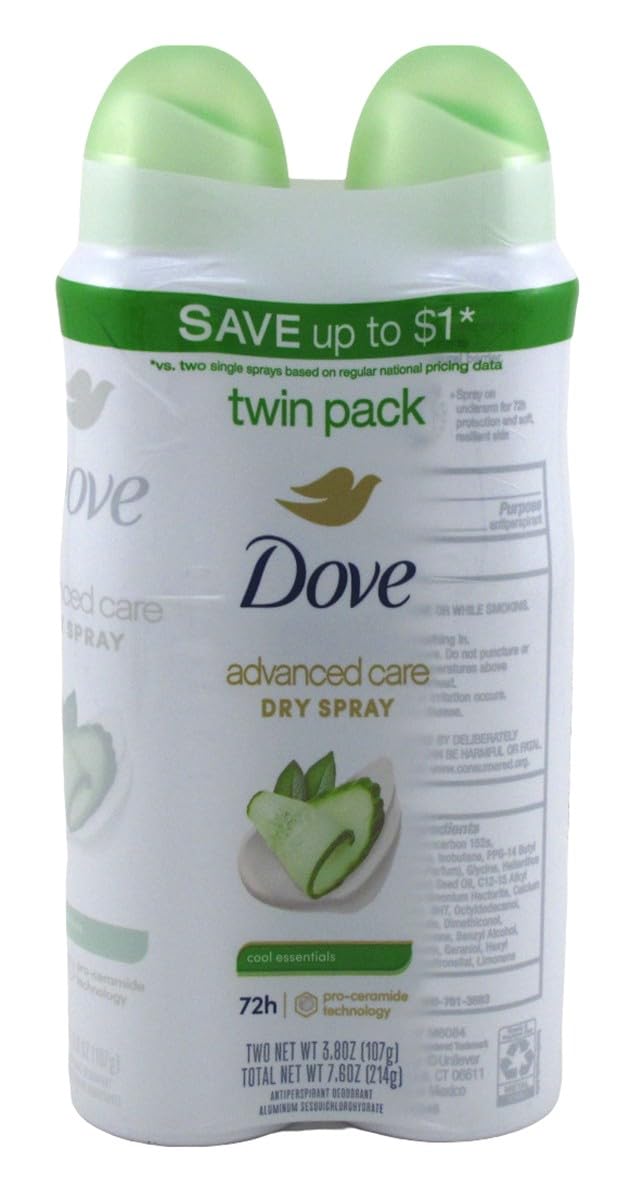 Dove, Deodorant Dry Spray Advanced Care Cool Essentials Twin Pack, 7.6 Ounce