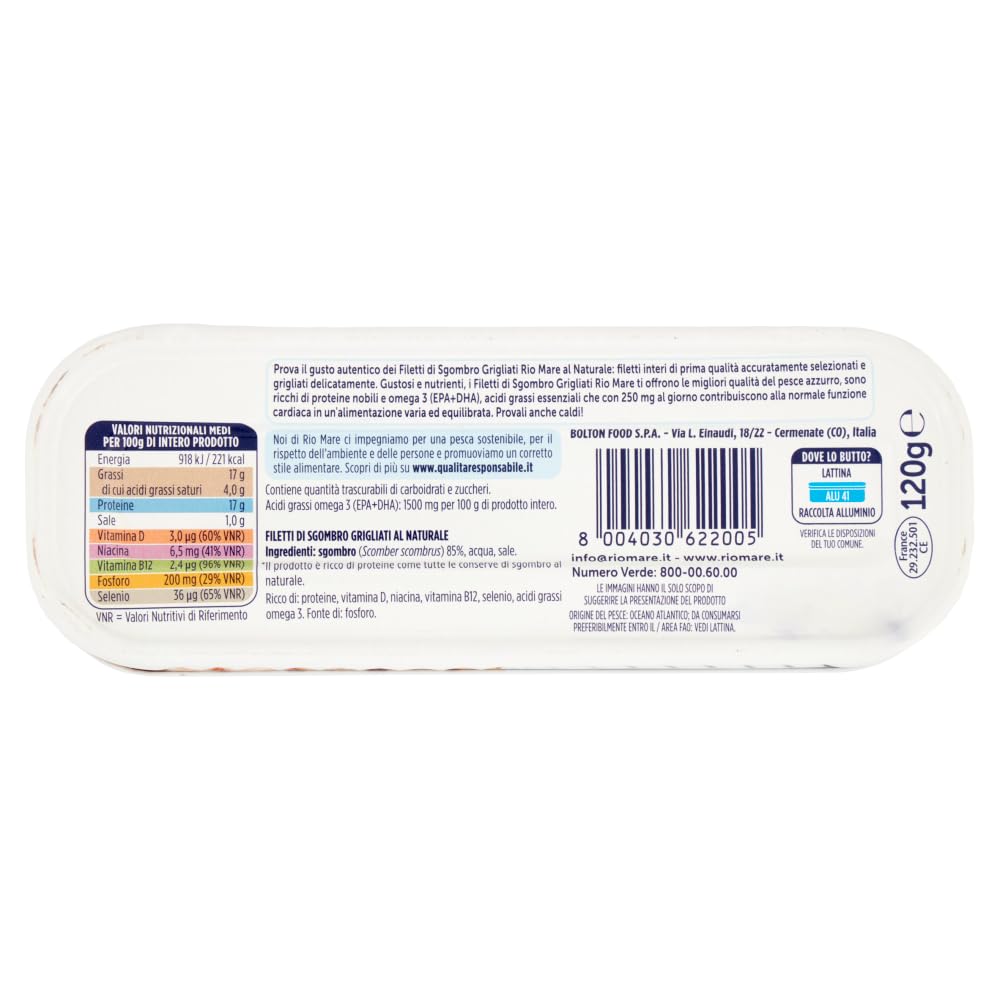 Filetti di Sgombro Grigliato al Naturale zarte Makrele Omega 3, 12 x 120g