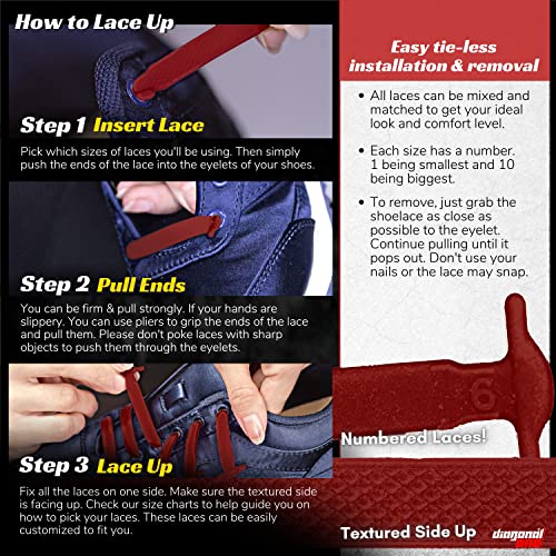 DIAGONAL ONE Dark Red Elastic No Tie Shoe Laces for Adults Sneakers, Kids Sneakers fits Mens, Womens, Unisex Rubber Shoes Tieless Shoelaces for Easy Slip On Sneakers, Set of Shoe Laces for Sneakers
