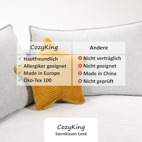 CozyKing Sternkissen Cord Gold Deko-Kissen Breitcord Kuschelkissen Stern Öko-Tex 100 Zertifiziert und 40°C waschbar - Sternenkissen für Sofa, Wohnzimmer oder Kinder-Zimmer - 38x38x14 cm