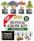 HOME GROWN Bonsai Tree Kit – Grow 4 Bonsai Types Indoors with Complete Starter Kit Including Pots Peat Pellets and Bonus Grow Guide – Unique Gardening Gift for Men Women Beginners