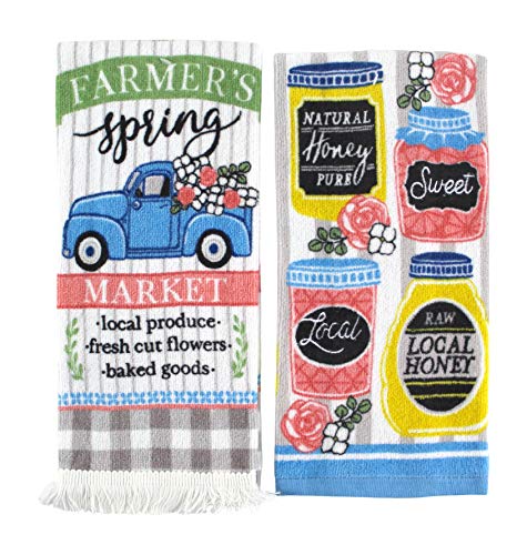 Nantucket Home Farmers Spring Kitchen Dish Towels 2 Pc.: Fun Farm Fresh Truck and Colorful Mason Jar Towels