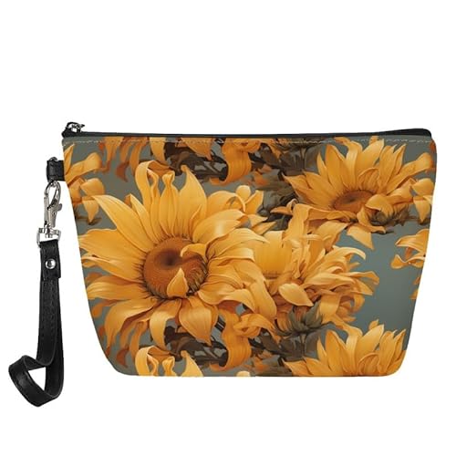 Borsa cosmetica da donna borsa da viaggio organizer pelle da toilette per cosmetici per beauty bag Girasoli gialli Organizer per borse