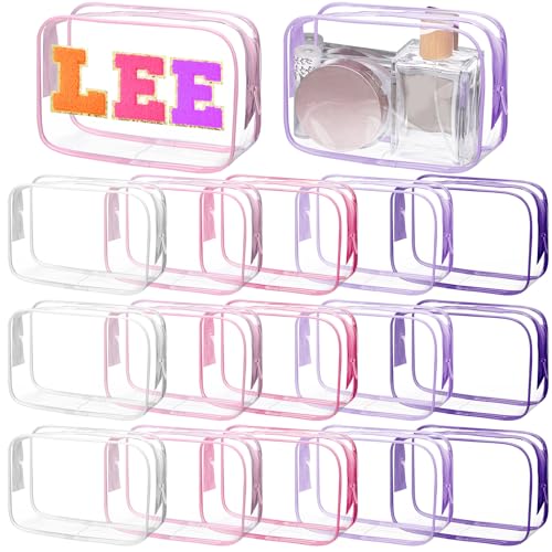 15 Pcs Pink and Purple Clear Makeup Bag with Zipper PVC Toiletry Bag Portable Waterproof Make up Pouches Clear Makeup Case Organizer for Women Travel Toiletries Bathroom Organizing