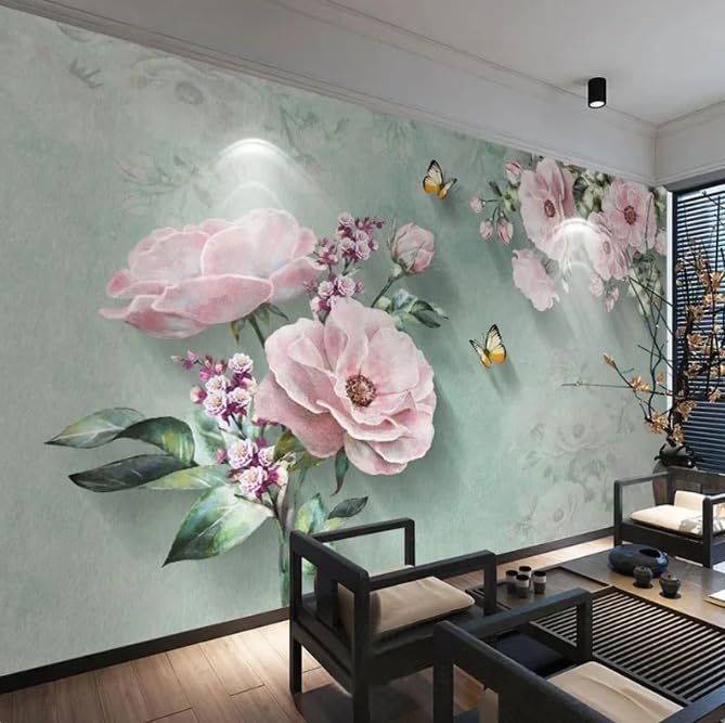Fresque murale rose 3D style rétro européen, décoration murale haut de gamme 200x140