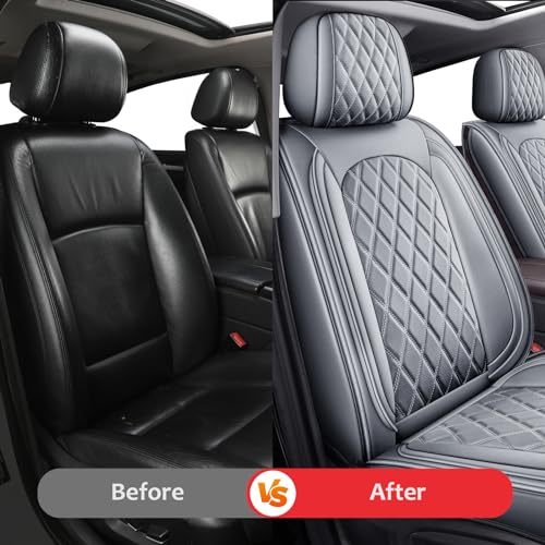 Image of MIROZO Seat Covers Full Set Gray for 2009-2026 Dodge Ram 1500 /2500 /3500 | Leather Ram Seat Cover,Waterproof Truck Seat Covers,Gray Seat Cover,Heavy Duty Seat Cushion With Split Curved Bench 40 /60