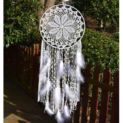Grand attrape-rêves EasyBravo avec plumes blanches macramé à suspendre au mur pour décoration...