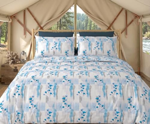 Image of FRESH FROM LOOM 100% Cotton King Size Bedspread - 240 TC, Non-Irritating & Soft Luxury 240 TC Cotton King Set - Hypoallergenic & Sweat-Absorbent Flat Bedsheet, Aqua, Size- 108x108 inch
