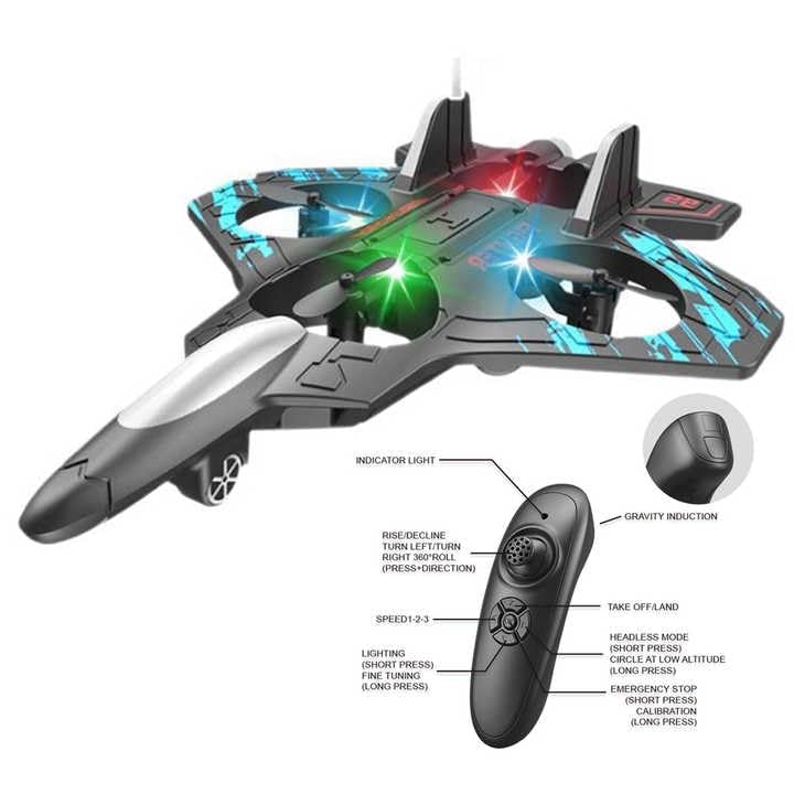 Magicwand 4 Rotor EPP Foam Jet Fighter Stunt RC Airplane with Automatic Balance System, for Beginners Aircraft Fighter with LED Lights【Random Color】【Pack of 1 RC Plane】 1