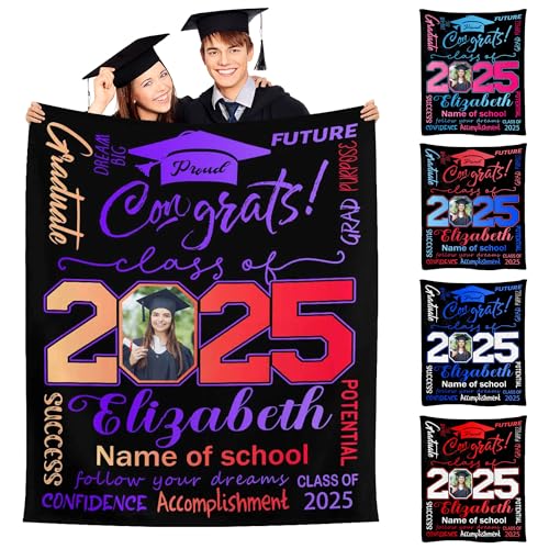Newcos Customized 2025 Grad Congrats Blanket with Name Custom Picture Congrats Blanket for Granddaughter Personalized Bed Sofa Decor Blankets for Him Her Graduates Decor Blankets