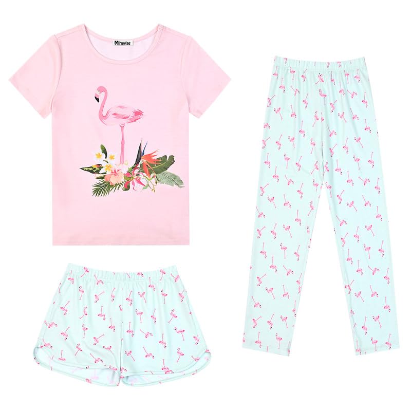 Image of Mirawise Girls 3 Pc Pajamas Sleepwear Cotton Pjs Clothes Set 4-13 Years