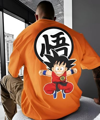 Image of Men Oversized Kid Goku Graphic Cotton Drop Shoulder T-Shirt