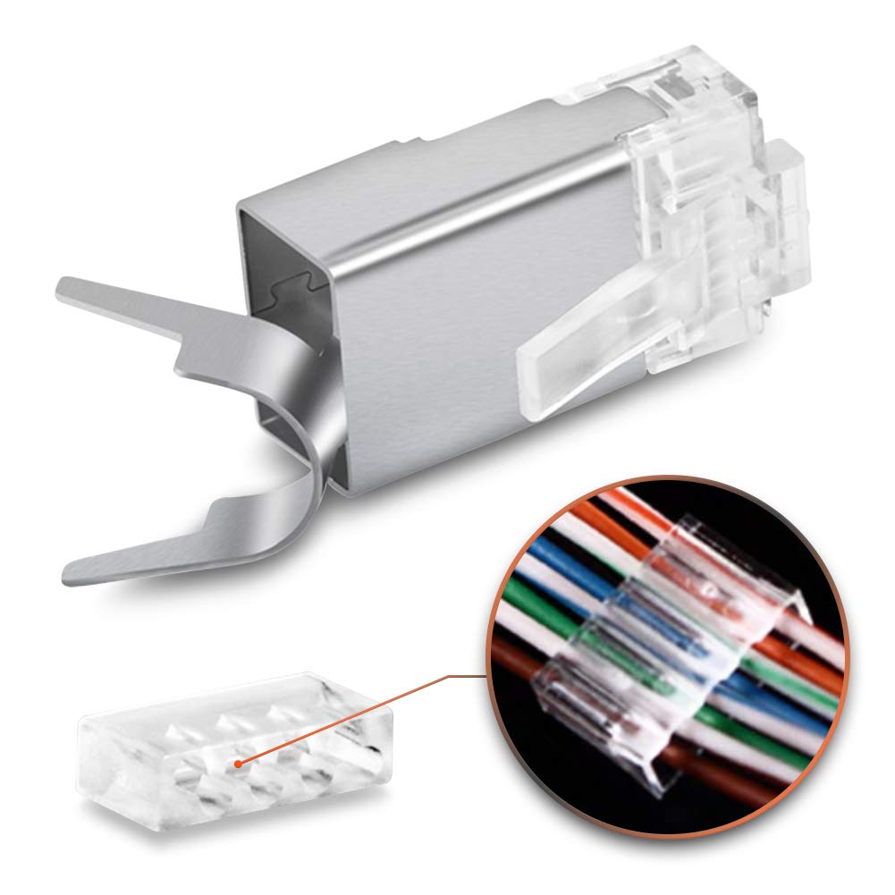 Netzwerkstecker Netzwerk DSL Stecker CAT7 CAT7A CAT6 CAT6A CAT5 RJ45 DSL LAN vergoldete Kontakte Knickschutz, Farbe:Weiss, Stückzahl:100 Stück