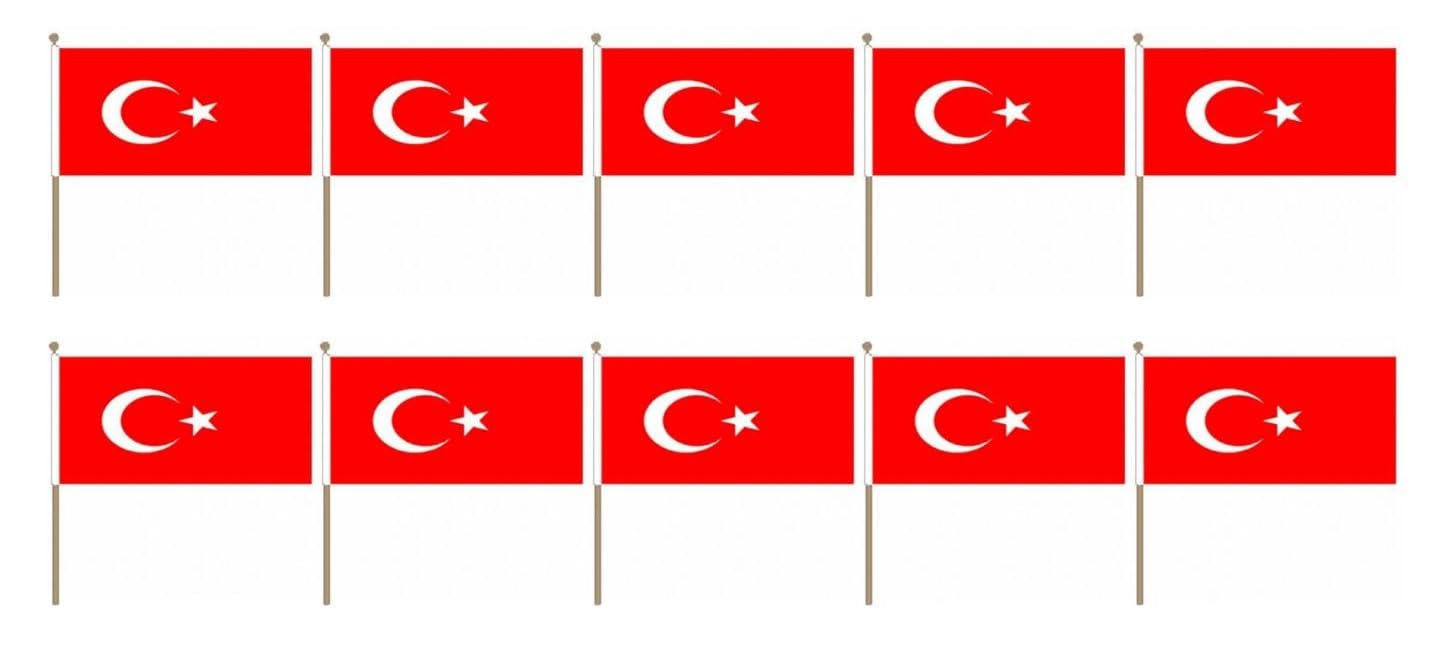 Pack of 10 x Flag of Turkey Hand Flags, Blue Black White