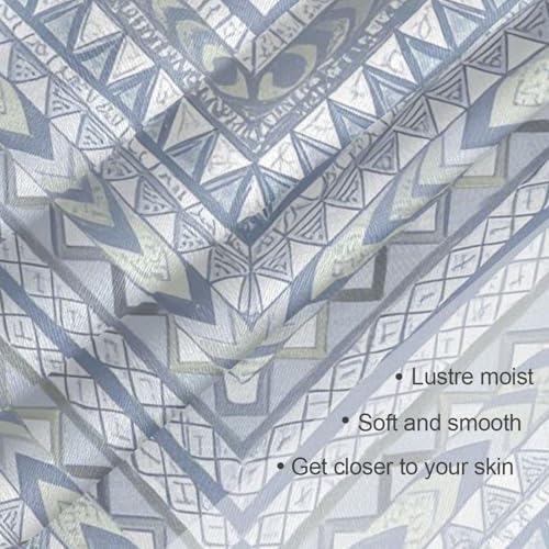Boho Blue Gray Irregular Stripes Square silk head hair scarf headscarf lightweight head wraps for women for neck bufanda elegante para mujer3