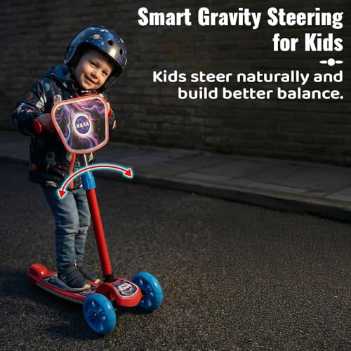 Image of StarAndDaisy X NASA Kick Scooter for Kids 3+ Years, Foldable Skate Scooter for Children Girls & Boy with Multi-Level Height Adjustment, LED Wheels & Brakes (Officially Licensed)- Red
