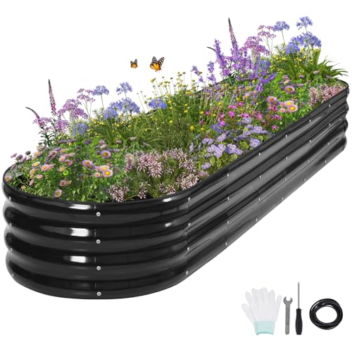 Permade Galvanized Raised Garden Bed Outdoor- Raised Beds for Gardening| Metal Planter Box, Steel Raised Garden Bed Kit with Safety Edging and Gloves for Vegetables, Flower, Herbs (8x2x1FT, Gray)