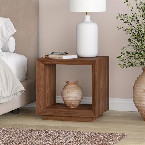 Henn&Hart 22" Modern Rectangular End Table, Side Table, Nightstand with Open Display Shelf for Living Room, Office, Family Room, or Bedroom, Medium Walnut by Henn&Hart - Used condition - Image 2