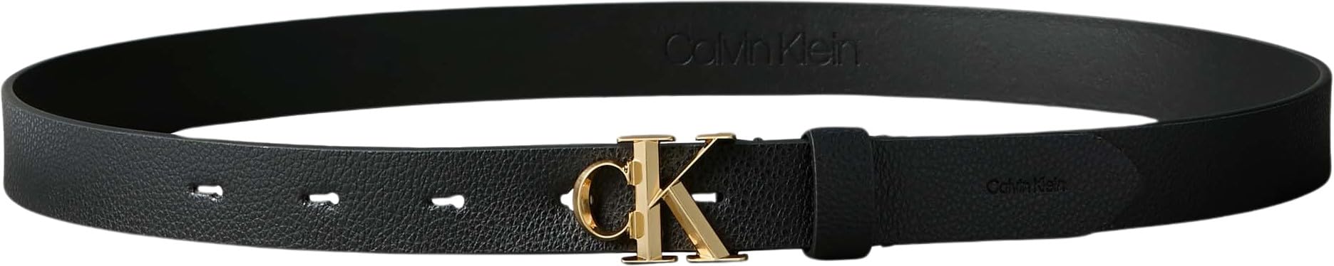 Calvin Klein Facted Ck Buckle 25Mm Pebble YIH - BLACK ANTIQUE LIGHT GOLD 75