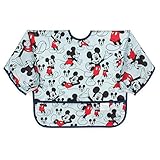 Bumkins Sleeved Baby or Toddler Bib, Smock, Waterproof Fabric, Fits Ages 6-24 Months, Disney Mickey Mouse Classic