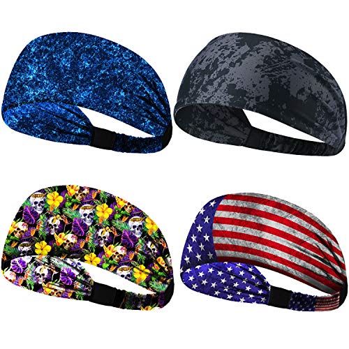 Obacle Headbands for Men Women Sweat Bands Headbands Non Slip Breatheable Durable Head Band Outdoor Sports Workout Yoga Gym Running Jogging Exercise, 4 Pack