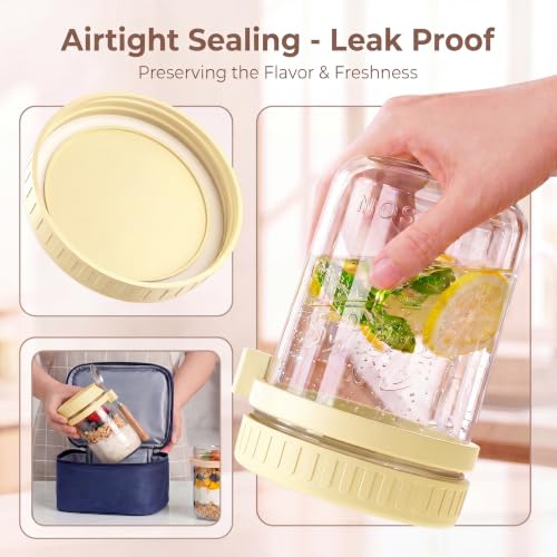 Image of 16oz Glass Overnight Oats Containers with Lids and Spoons, 4 Pack Yellow